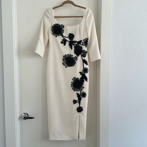 Lela Rose Floral Wool Dress Ivory 4